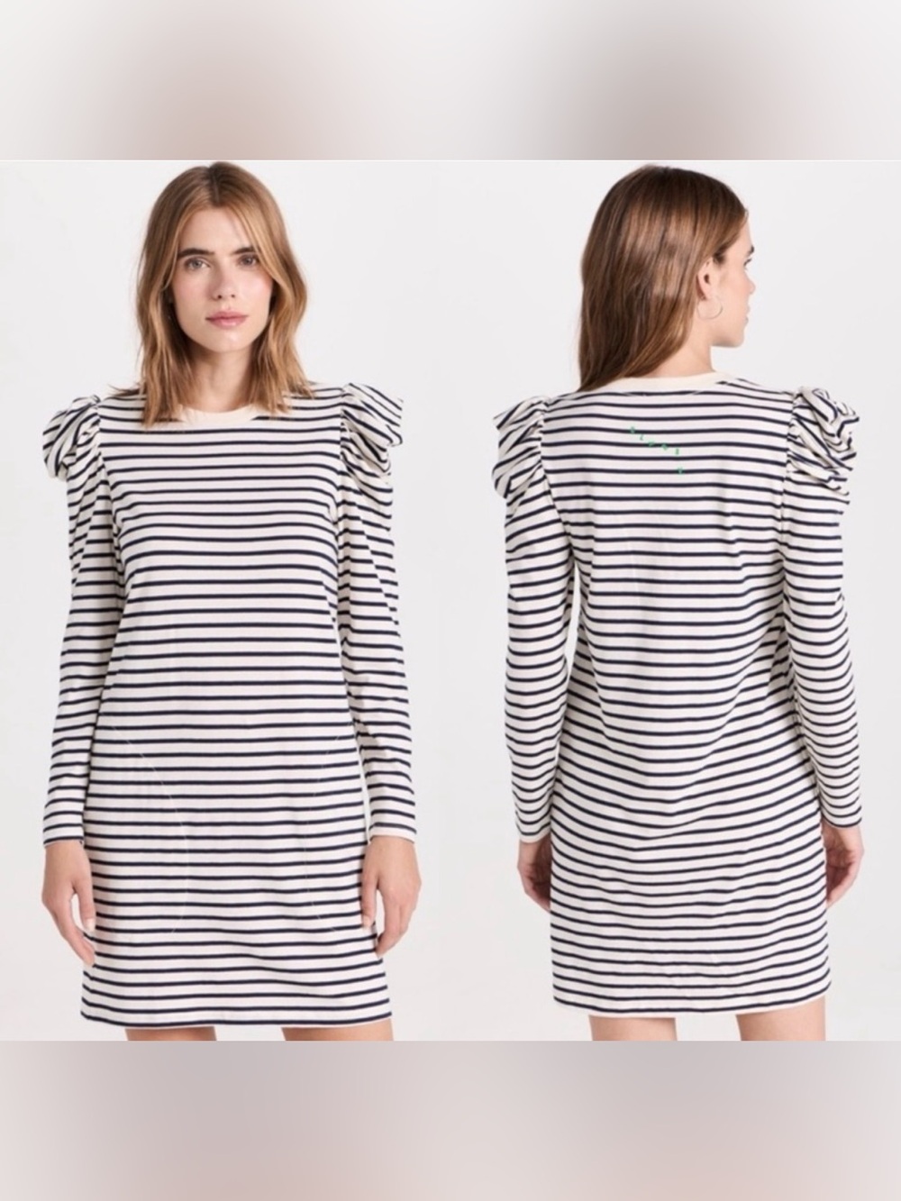 Clare V Striped Le puff sleeve dress in Cream and Navy Medium
